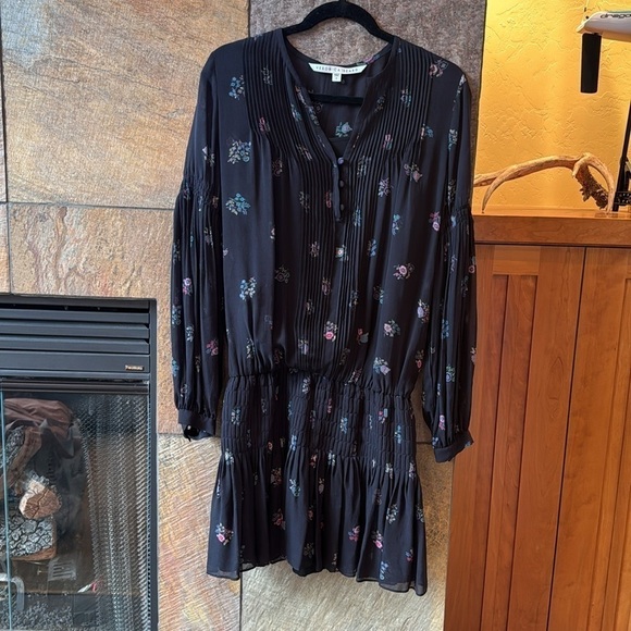 Veronica Beard New Silk Floral Dress long sleeve sz 4 Smocked Mini - Picture 3 of 10
